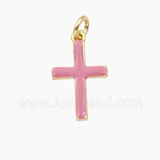 Copper Cross Pendant Pink Enamel Gold Plated