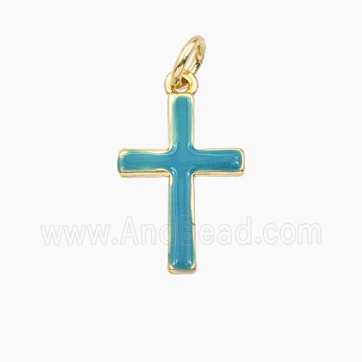Copper Cross Pendant Teal Enamel Gold Plated