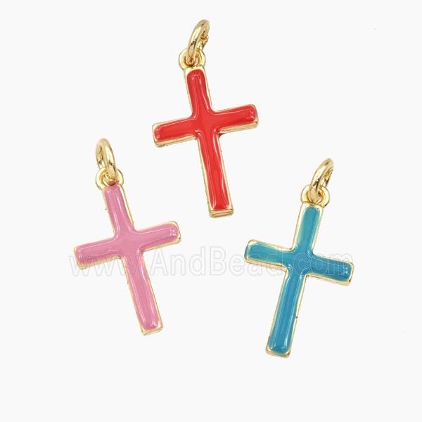 Copper Cross Pendant Enamel Gold Plated Mixed