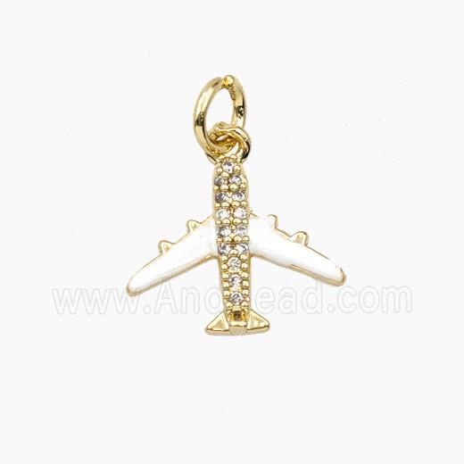 Enamel Airplane Pendant Pave Zirconia White Enamel Gold Plated