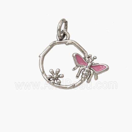 Copper Honeybee And Flower Pendant Enamel Platinum Plated