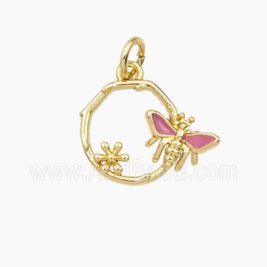 Copper Honeybee And Flower Pendant Enamel Gold Plated