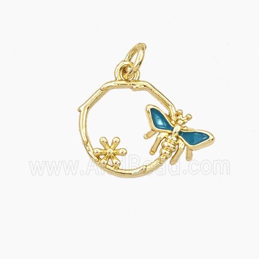 Copper Honeybee And Flower Pendant Enamel Gold Plated