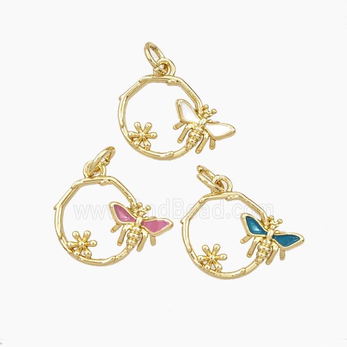 Copper Honeybee And Flower Pendant Enamel Gold Plated Mixed