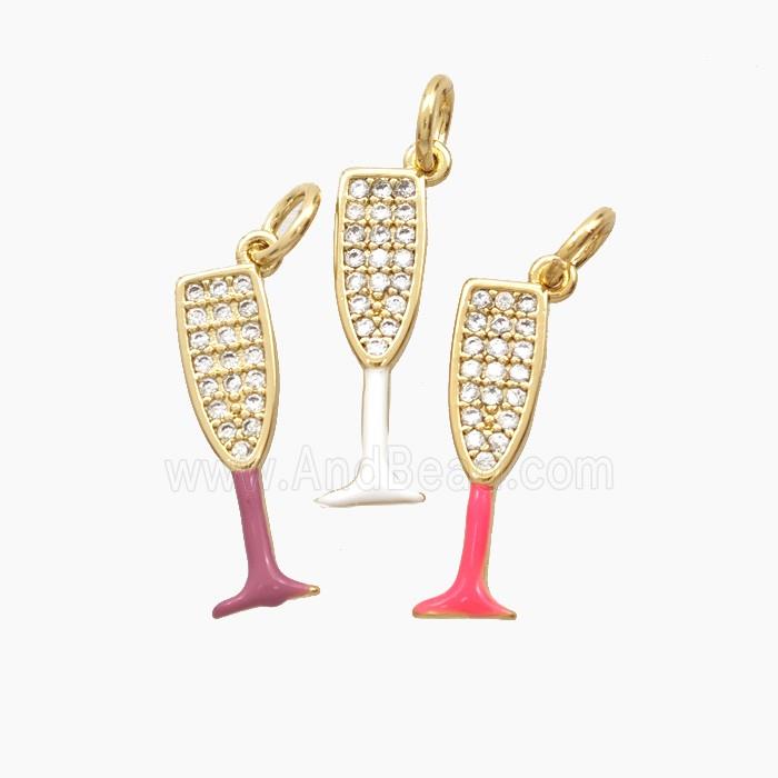 Wine Glass Charms Copper Pendant Pave Zirconia Enamel Cup Gold Plated Mixed
