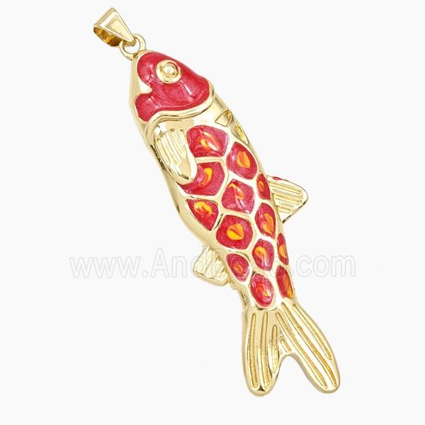 Copper Fish Pendant Red Enamel Gold Plated