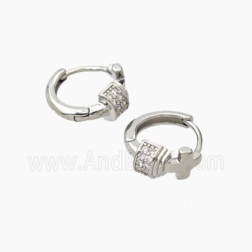 Copper Hoop Earrings Pave Zirconia Cross Platinum Plated