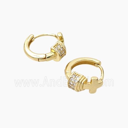 Copper Hoop Earrings Pave Zirconia Cross Gold Plated