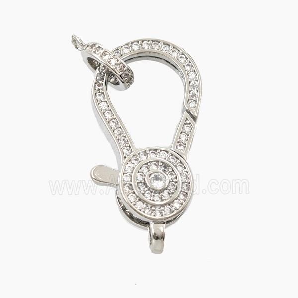 Copper Lobster Clasp Pave Zirconia Platinum Plated