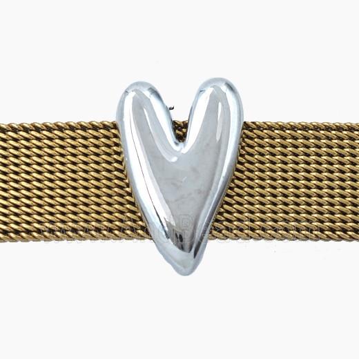 Copper Heart Beads Flat Hole Platinum Plated