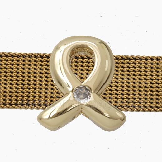 Copper Awareness Ribbons Beads Pave Zirconia Flat Hole Gold Plated