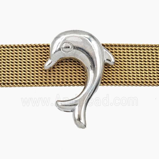 Copper Dolphin Beads Flat Hole Platinum Plated