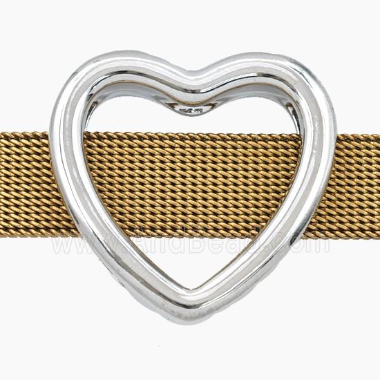 Copper Heart Beads Flat Hole Platinum Plated