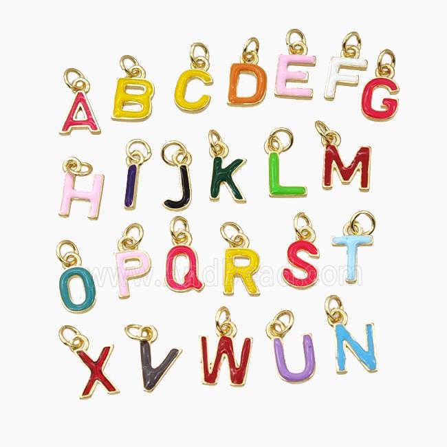 Copper Alphabet Pendant Enamel Gold Plated Mixed Letters