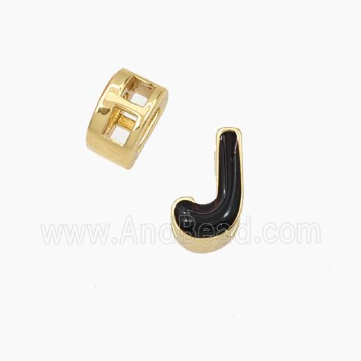 Copper Letter-J Beads Enamel 2Holes Gold Plated