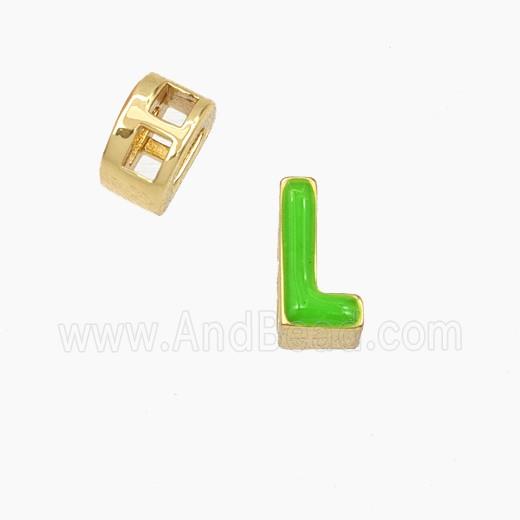 Copper Letter-L Beads Enamel 2Holes Gold Plated