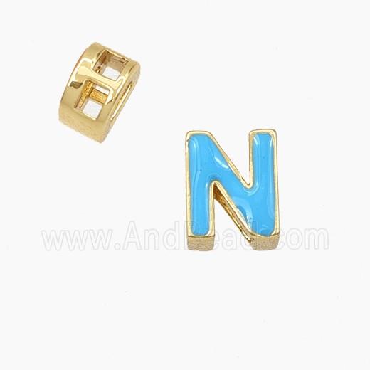 Copper Letter-N Beads Enamel 2Holes Gold Plated