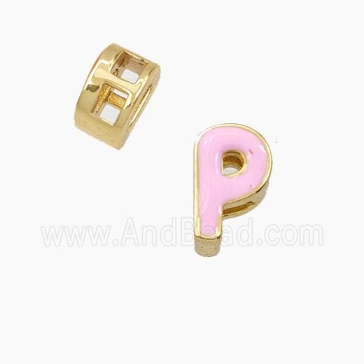 Copper Letter-P Beads Enamel 2Holes Gold Plated