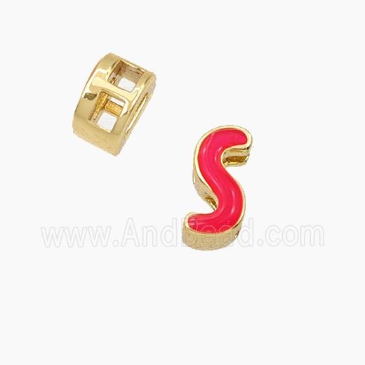 Copper Letter-S Beads Enamel 2Holes Gold Plated