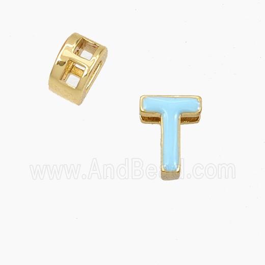 Copper Letter-T Beads Enamel 2Holes Gold Plated