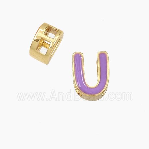Copper Letter-U Beads Enamel 2Holes Gold Plated