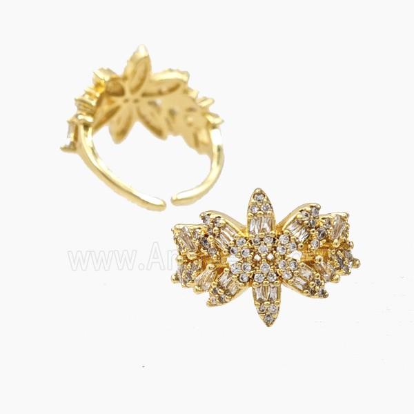Copper Flower Rings Pave Zirconia Gold Plated