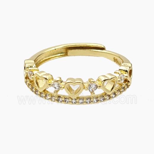 Copper Heart Rings Pave Zirconia Adjustable Gold Plated