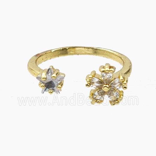 Copper Flower Rings Pave Zirconia Gold Plated