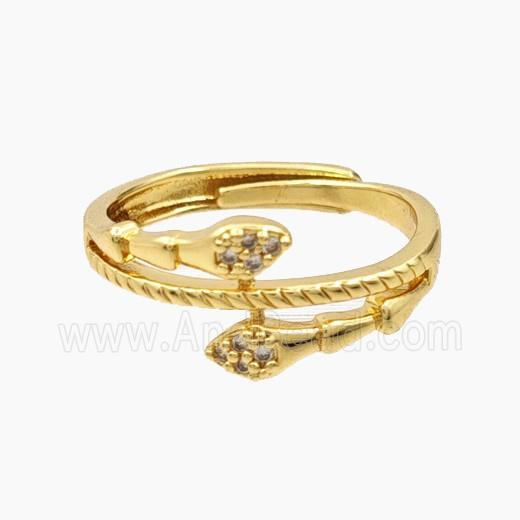 Copper Snake Rings Pave Zirconia Adjustable Gold Plated