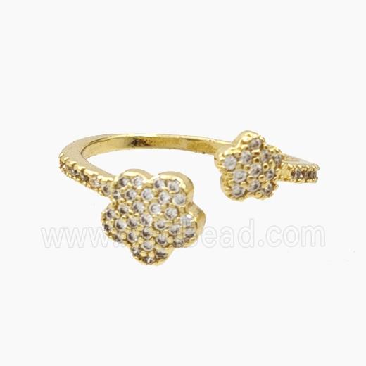 Copper Flower Rings Pave Zirconia Gold Plated
