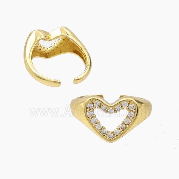 Copper Heart Rings Pave Zirconia Gold Plated