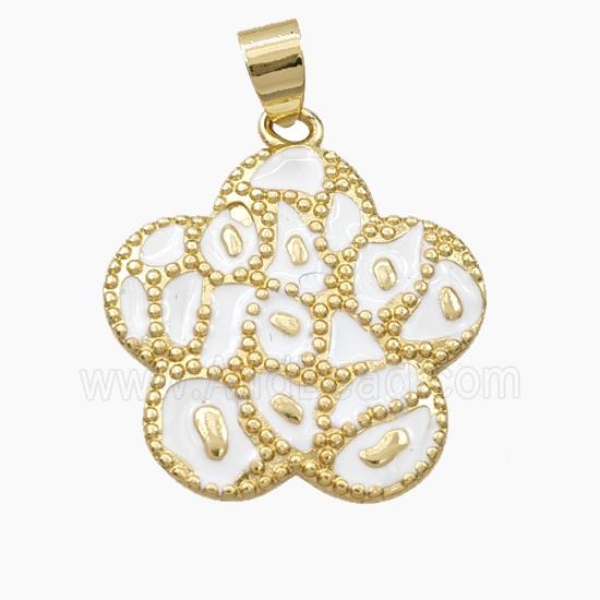 Copper Flower Pendant White Enamel Bohemia Style Gold Plated