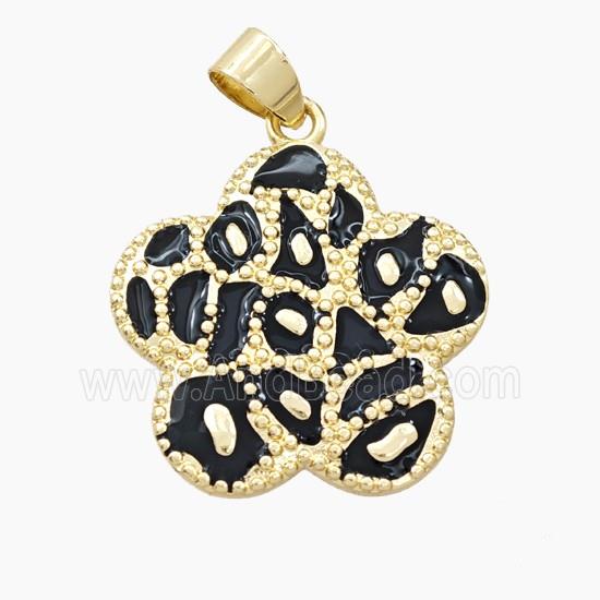 Copper Flower Pendant Black Enamel Bohemia Style Gold Plated