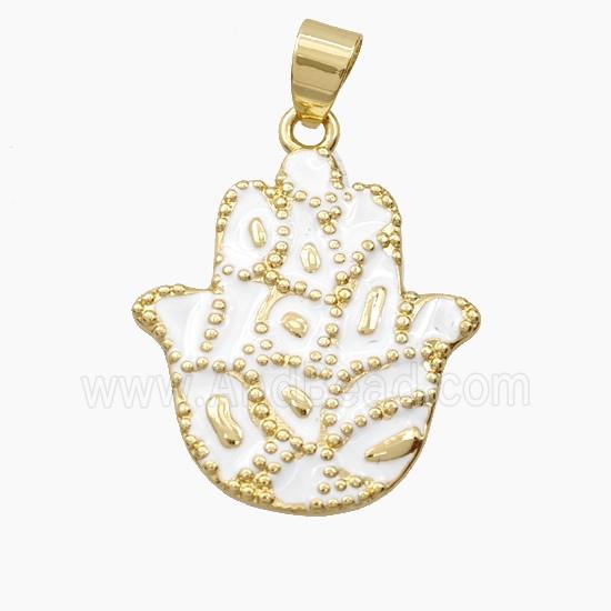 Copper Hamsahand Pendant White Enamel Bohemia Style Gold Plated