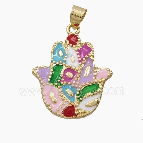 Copper Hamsahand Pendant Multicolor Enamel Bohemia Style Gold Plated