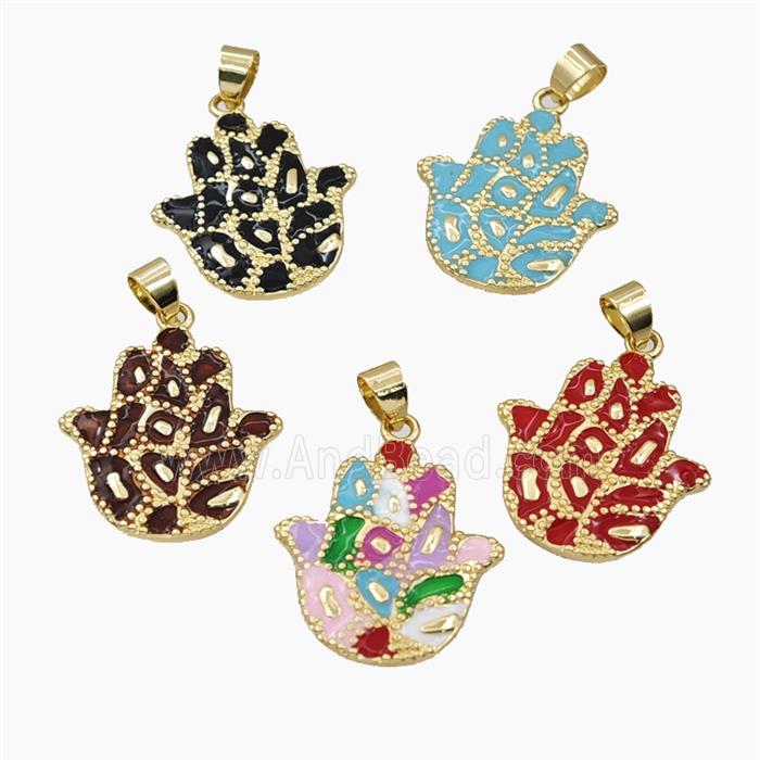 Copper Hamsahand Pendant Enamel Bohemia Style Gold Plated Mixed