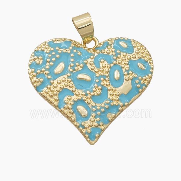 Copper Heart Pendant Teal Enamel Bohemia Style Gold Plated