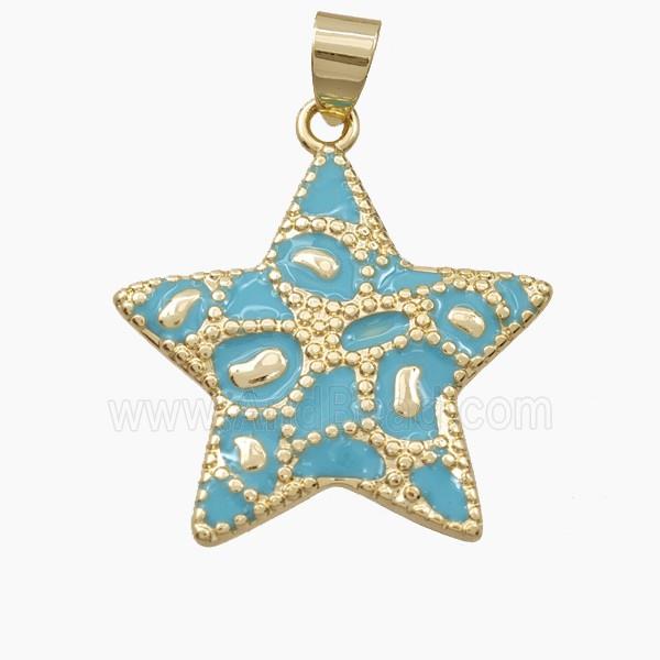 Copper Star Pendant Teal Enamel Bohemia Style Gold Plated