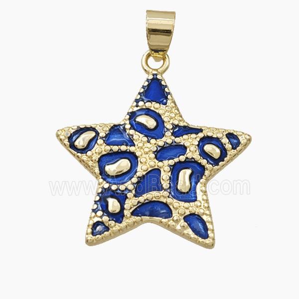 Copper Star Pendant Blue Enamel Bohemia Style Gold Plated