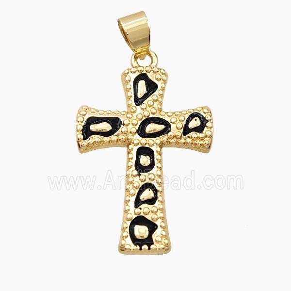 Copper Cross Pendant Black Enamel Bohemia Style Gold Plated