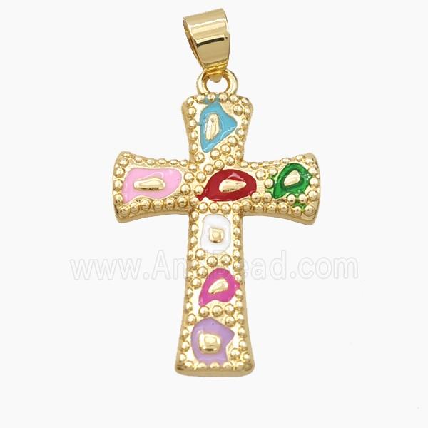 Copper Cross Pendant Multicolor Enamel Bohemia Style Gold Plated