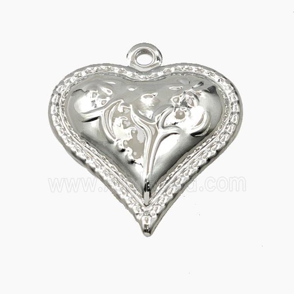 Copper Heart Pendant Flower Platinum Plated