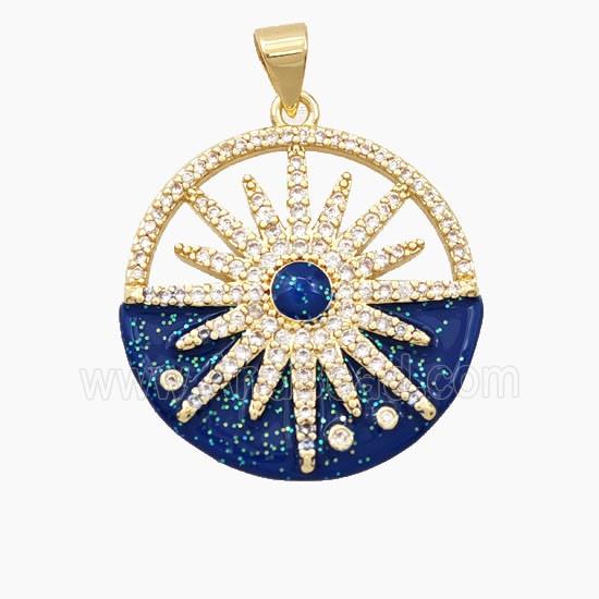 Copper Compass Pendant Pave Zirconia Gold Plated