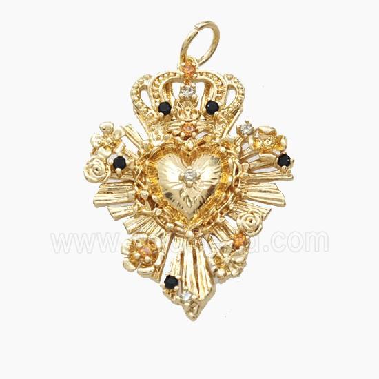Copper Crown Heart Pendant Pave Zirconia Gold Plated