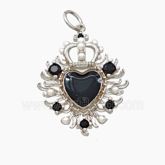 Copper Crown Heart Pendant Pave Zirconia Resin Platinum Plated