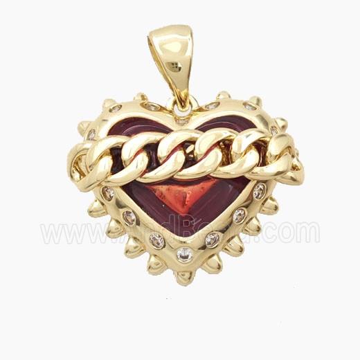 Copper Heart Pendant Red Painted Chain Gold Plated