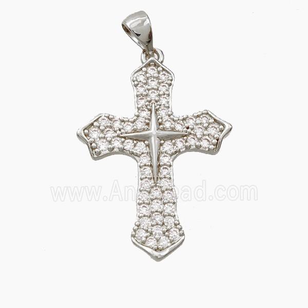 Copper Cross Pendant Micropave Zirconia Platinum Plated
