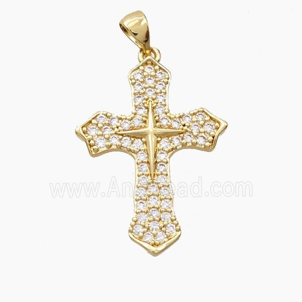 Copper Cross Pendant Micropave Zirconia Gold Plated