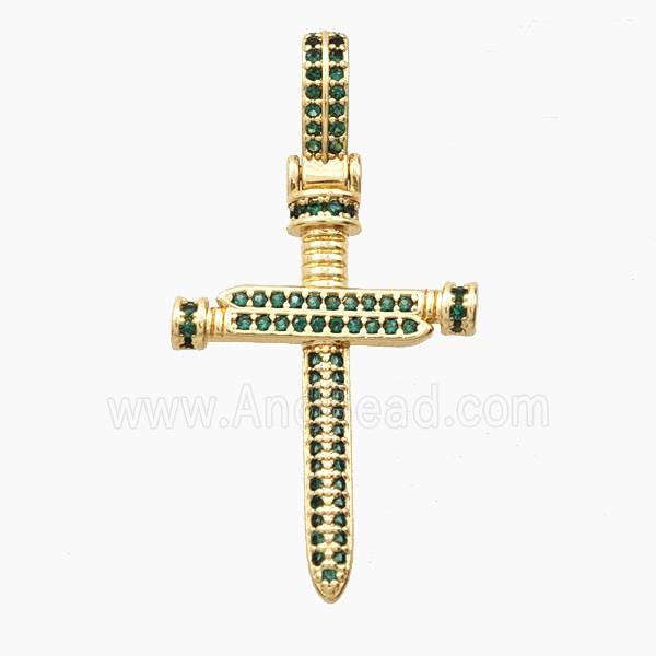 Copper Cross Pendant Micropave Zirconia Gold Plated