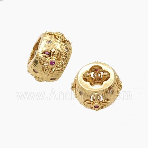 Copper Rondelle Beads Pave Zirconia Large Hole Gold Plated